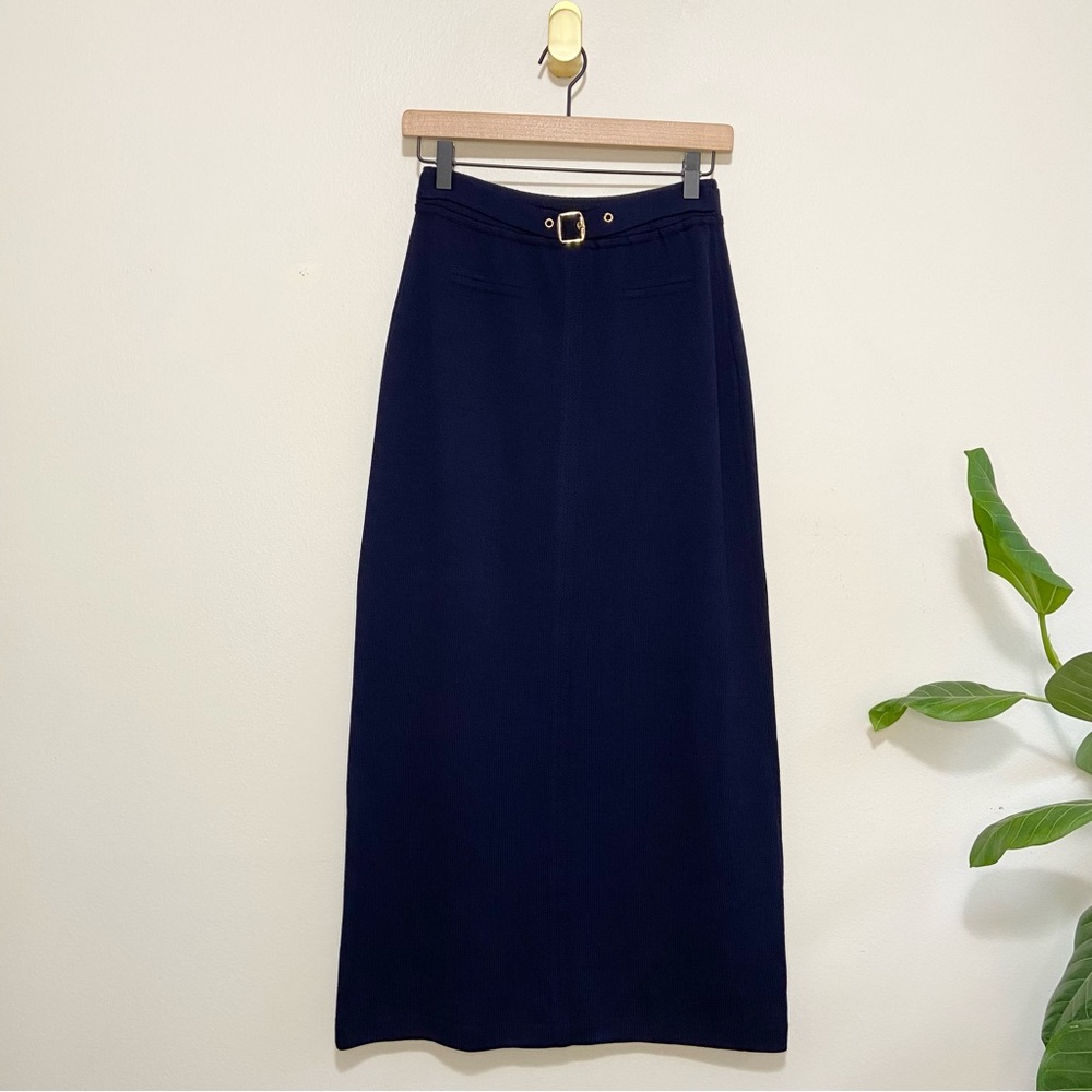 St. John Sport by Marie Gray Santana Navy Blue Gold Knit Wool Blend Maxi Skirt